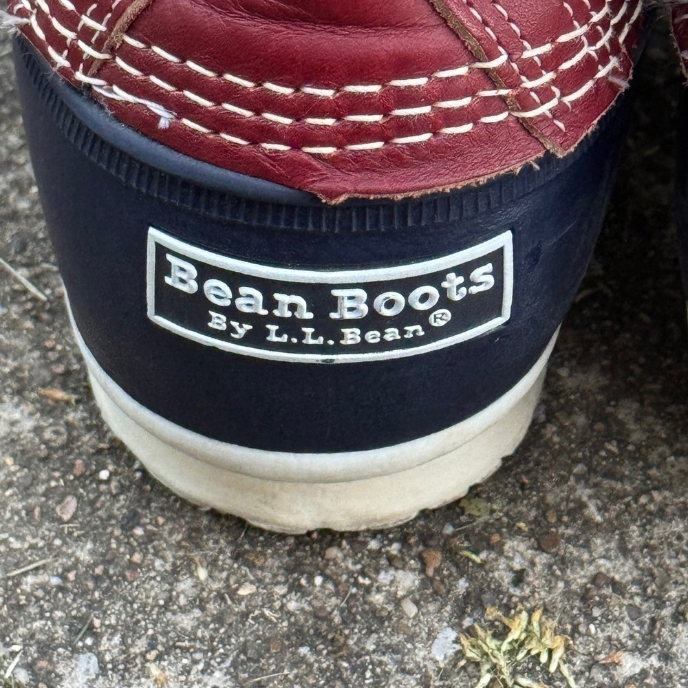 LL Bean 6 Inch Bean Boots Mens 12 M Burgundy Navy Blue Leather Duck Boots Maine - Picture 4 of 6